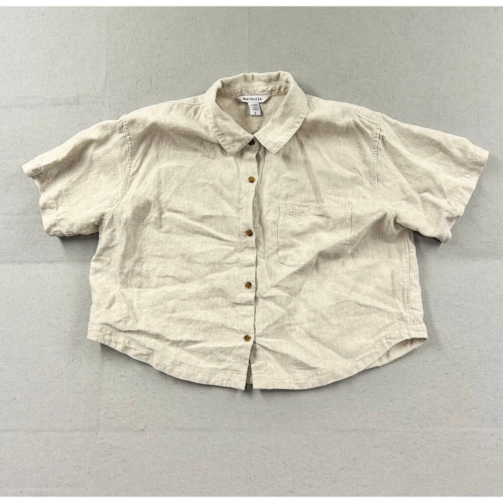 Women’s Athleta Retreat Short Sleeve Linen Button Up Shirt Undyed Size Large